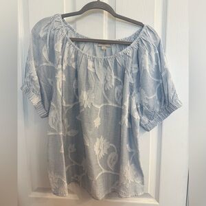 Loft Blue and White Floral Women's Top Size L